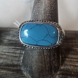 Southwestern Look Faux Turqouise Twisted Band Chunky 925 Stamp NWT Sz 9